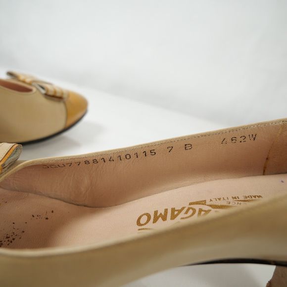 Vintage Salvatore Ferragamo Yellow Two-Tone Leather Bow Made in Italy Size 7B - Picture 10 of 11